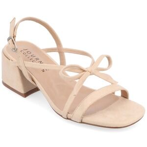 Journee Collection Amity Beige Multi Strap Bow Block Heel Dress Sandals